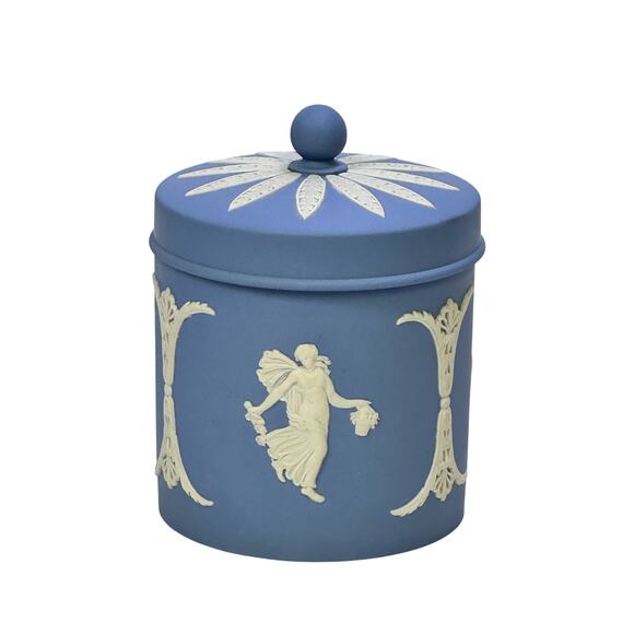 Wedgwood Blue Jasperware 'Dancing Hours' Vanity Tobacco Candy Pot Dish Jar w/Lid - Picture 2 of 8